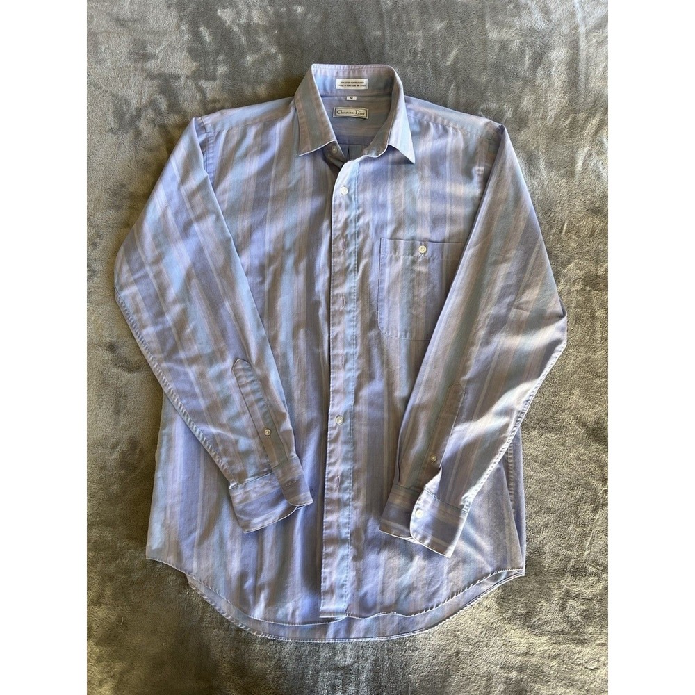 Vintage 90s Christian Dior Oxford Striped Shirt Size M Classic Preppy Academia